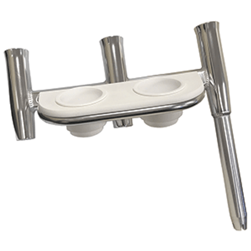 Tigress Offset Triple Rod Holder w/Cup Holders - Port Side - Polished Aluminum