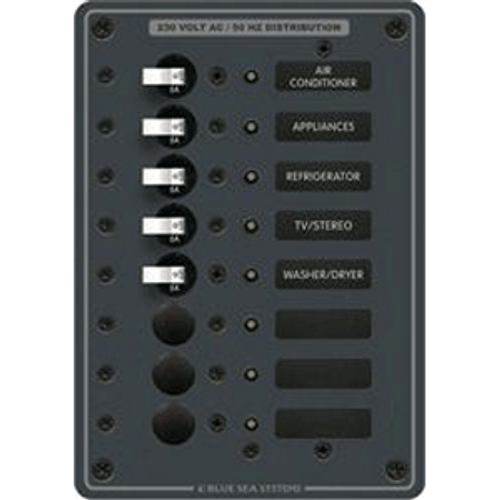 Blue Sea 8159 AC 8 Position 230v (European) Breaker Panel (White Switches)