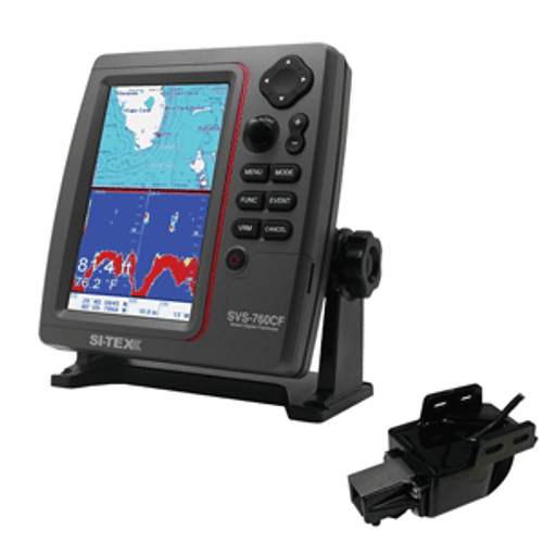 SI-TEX SVS-760CF Dual Frequency Chartplotter Sounder w/Navionics+ Flexible Coverage & Transom Mount Triducer