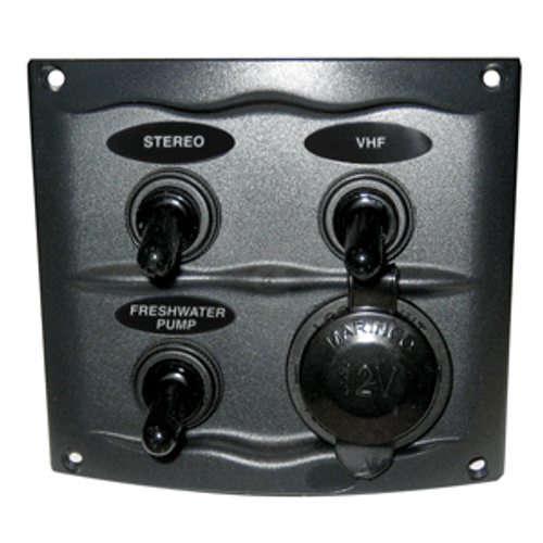 Marinco Waterproof Panel w/3 Switches - 12V - Grey