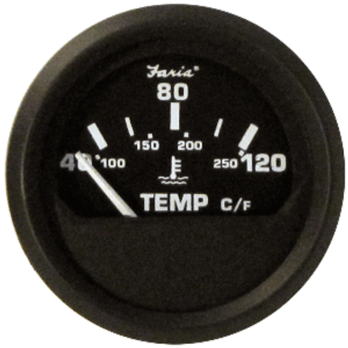 Faria Euro Black 2" Water Temperature Gauge - Metric (40 to 120&deg; C)