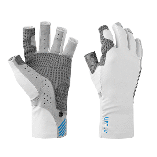 Mustang Traction UV Open Finger Gloves - Light Grey/Blue - XS