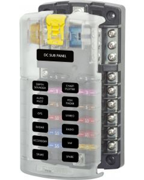 Blue Sea 5026 12-Gang Fuse Block ST ATO/ATC Negative Bus and Cover BSS5026