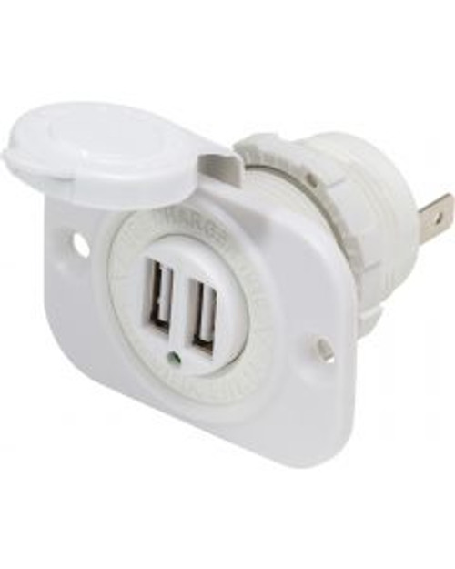 Blue Sea Dual USB 2.1A Charger Port 12/24vDC Socket Mount, White BSS1016200