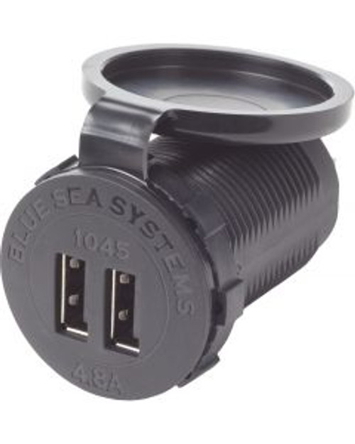 Blue Sea Dual USB 4.8A Charger Port 12/24vDC Socket Mount BSS1045