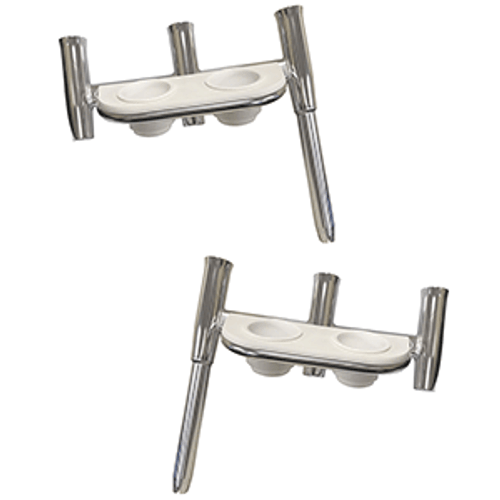 Tigress Offset Triple Rod Holder w/Cup Holders - Port Side & Starboard Side - Polished Aluminum