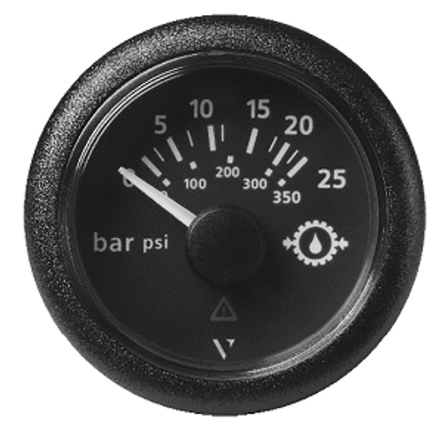 Veratron 52MM (2-1/16") ViewLine Transmission Oil Pressure 25 Bar/350 PSI - Black Dial & Round Bezel