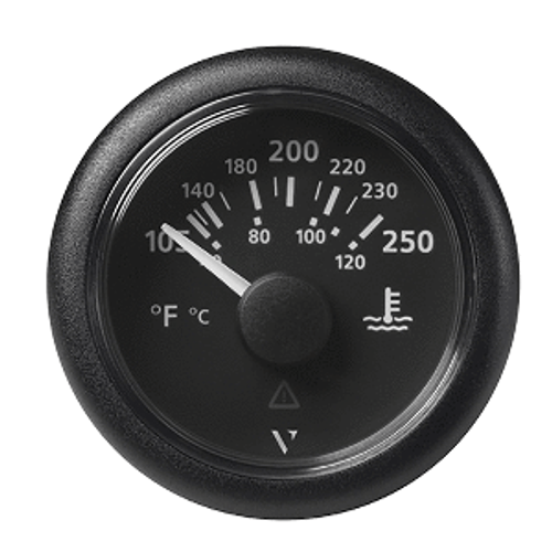 Veratron 52MM (2-1/16") ViewLine Water Temperature Gauge - 100-250&deg;F - Black Dial & Bezel
