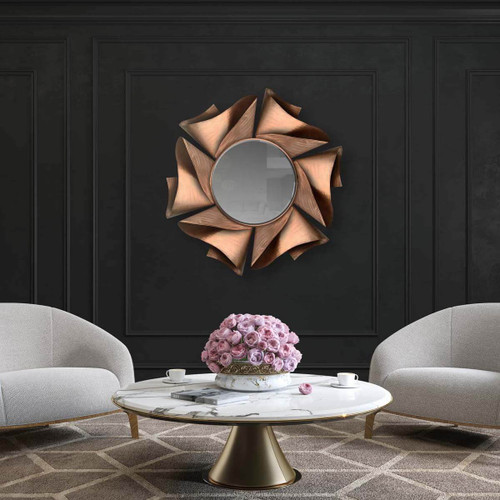 Majestic Mirror & Frame 3499-B Round Beveled Mirror Surrounded by Bronze Metallic Folds Decorative Framed Mirror 36" Diameter