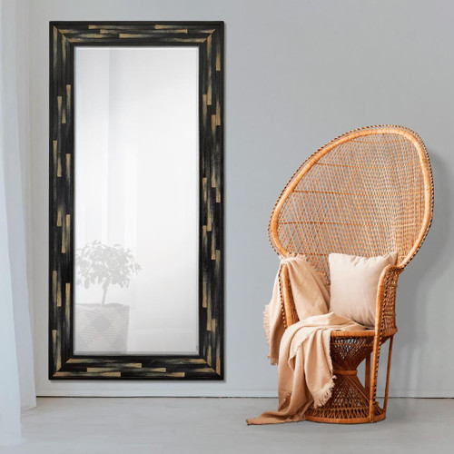 Majestic Mirror & Frame 3386-B Black With Beige Detailing Decorative Framed Mirror 36_74