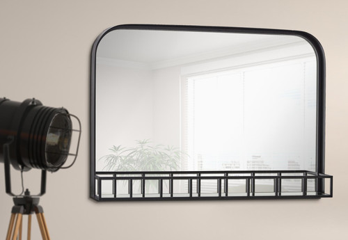 Majestic Mirror & Frame 3237-P Black Metal with Shelf Decorative Framed Mirror 45 x 31