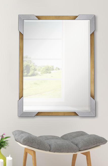 Majestic Mirror & Frame 3191-B Antique Gold with Silver Glitter Corners Decorative Framed Mirror 30 X 40