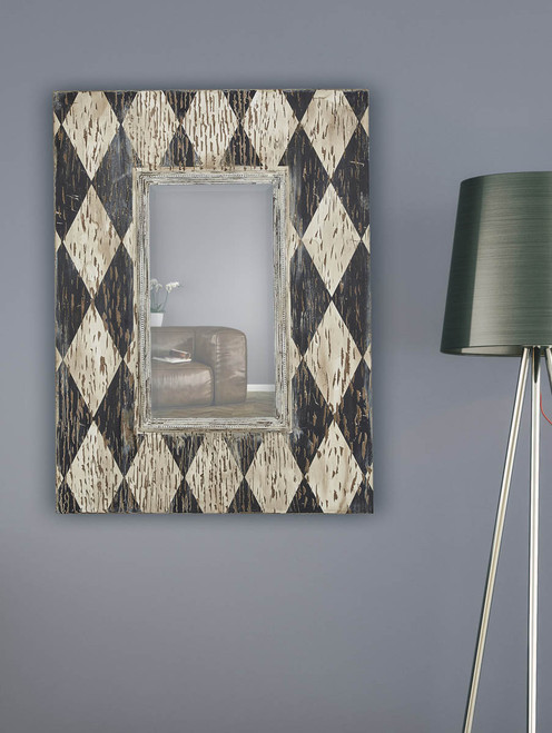 Majestic Mirror & Frame 2780-B Distressed Ivory and Black Closeout 30 X 40