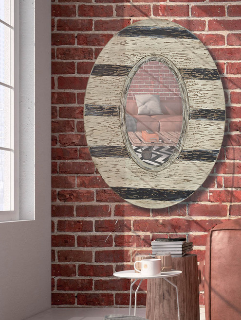 Majestic Mirror & Frame 2776-B Distressed Ivory and Black Traditional Mirror 30 x 40 OVAL