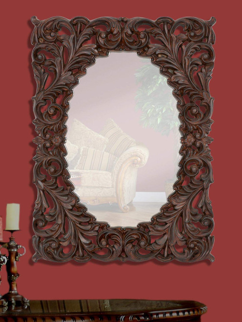 Majestic Mirror & Frame 2442-P Walnut w/ Black Rub 36" x 48" Overall Decorative Framed Mirrors & Art Urethane