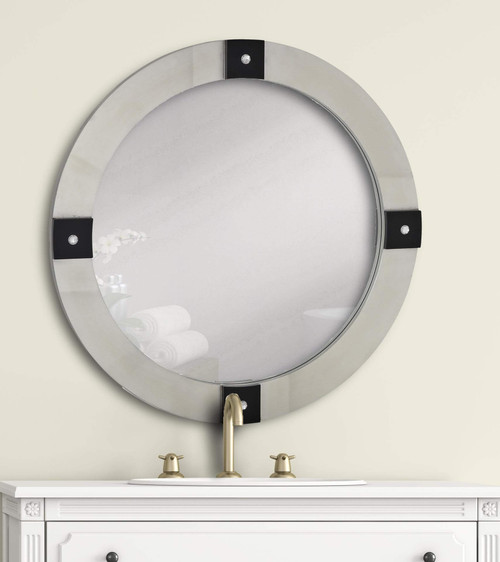 Majestic Mirror & Frame 2430-P Silver Leaf w/ Black Decorative Framed Mirrors & Art 40" Diameter