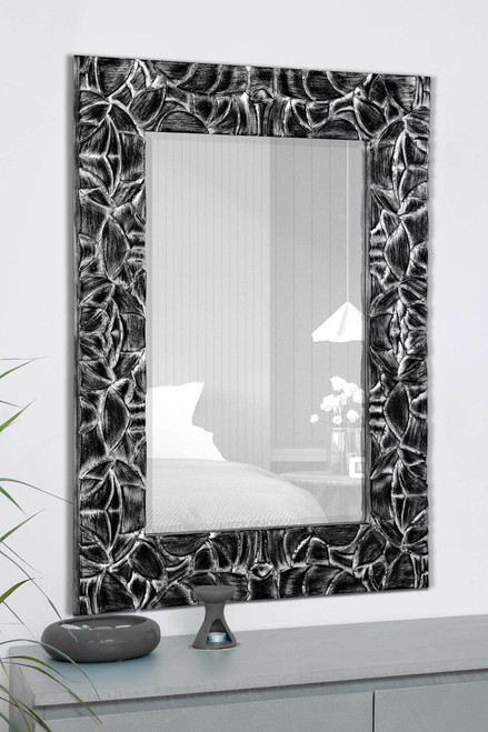 Majestic Mirror & Frame 2318-B Gloss Silver Leaf / Black Rub Overall Size 35" X 45" Decorative Framed Mirrors & Art Urethane