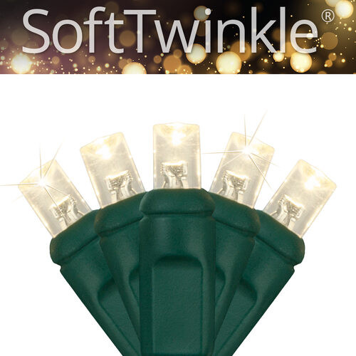 Wintergreen Corporation 79585 50 5mm Warm White SoftTwinkle TM LED Christmas Lights, Green Wire, 4" Spacing