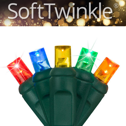 Wintergreen Corporation 78819 70 5mm Multi Color SoftTwinkle TM LED Christmas Lights, Green Wire, 4" Spacing