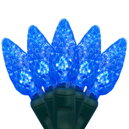 WGC-20322 - C6 Blue LED Christmas Lights, 70 Lights, 24', Green Wire, 4" Spacing - Wintergreen Corporation