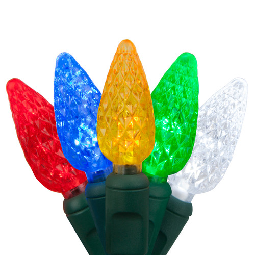 WGC-21041 - C6 Multicolor LED Christmas Lights, 70 Lights, 24', Green Wire, 4" Spacing, Red/Blue/Green/Gold/Cool White - Wintergreen Corporation