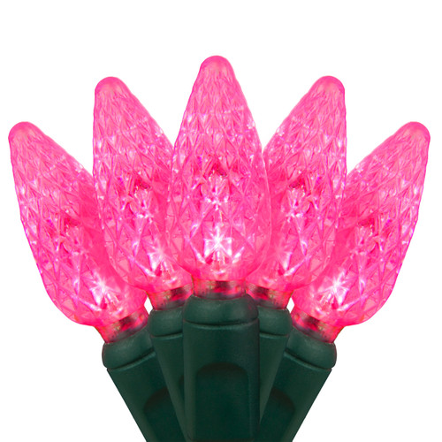 WGC-20323 - C6 Pink LED Christmas Lights, 70 Lights, 24', Green Wire, 4" Spacing - Wintergreen Corporation