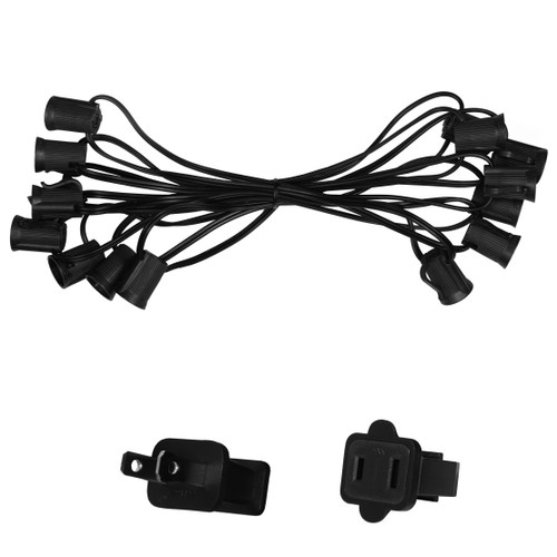 WGC-78547 - C9 E17 Intermediate Light Stringer, 5 Amp SPT1W, 10', Black Wire, 12" Spacing - Wintergreen Corporation