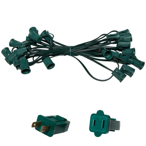 WGC-78556 - C9 E17 Intermediate Light Stringer, 10 Amp SPT2W, 25', Green Wire, 12" Spacing - Wintergreen Corporation