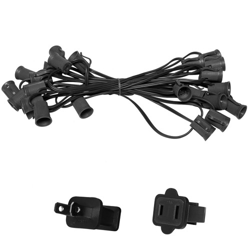 WGC-78550 - C9 E17 Intermediate Light Stringer, 10 Amp SPT2W, 25', Black Wire, 12" Spacing - Wintergreen Corporation