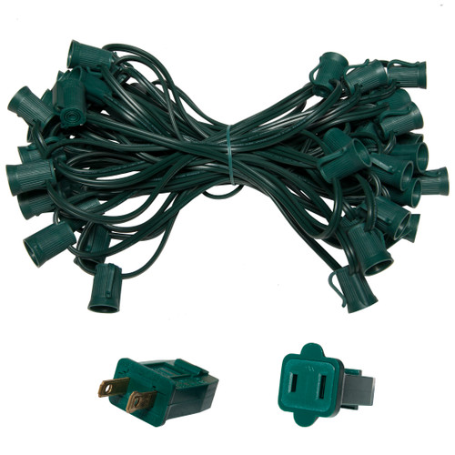 WGC-15108 - C9 E17 Intermediate Light Stringer, 5 Amp SPT1W, 50', Green Wire, 18" Spacing - Wintergreen Corporation