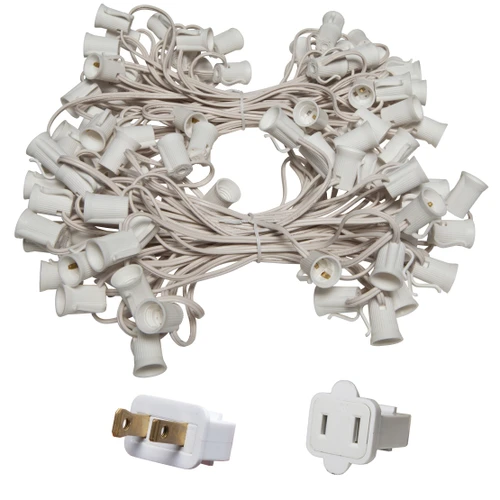 WGC-15099 - C9 E17 Intermediate Light Stringer, 7 Amp SPT1W, 100', White Wire, 12" Spacing - Wintergreen Corporation