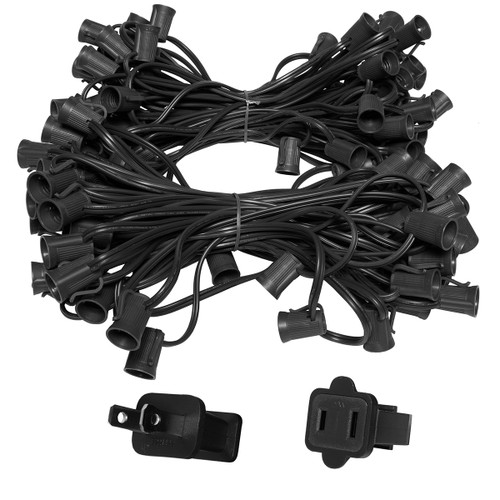 WGC-71446 - C9 E17 Intermediate Light Stringer, 10 Amp SPT2W, 100', Black Wire, 12" Spacing - Wintergreen Corporation