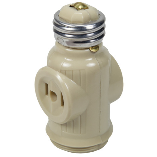 WGC-18184 - Light Socket Adapter, 2-Tap Outlets, Ivory Wire - Wintergreen Corporation