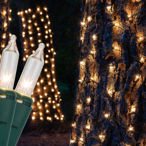 WGC-15256 - 2'x8' Mini Clear Incandescent Christmas Trunk Wrap Lights, 100 Lights, Green Wire - Wintergreen Corporation