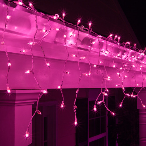 WGC-15236 - Mini Purple Incandescent Icicle Lights, 150 Lights, 9', White Wire, 3" Spacing - Wintergreen Corporation