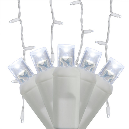 WGC-22015 - 5mm Cool White LED Icicle Lights, 70 Lights, 7.5', White Wire, 3" Spacing - Wintergreen Corporation