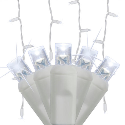 WGC-22013 - 5mm Cool White LED Twinkle Icicle Lights, 70 Lights, 7.5', White Wire, 3" Spacing - Wintergreen Corporation