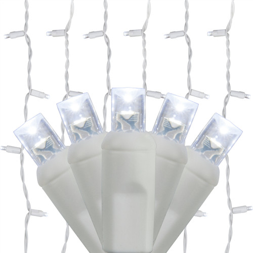 WGC-67288 - 5mm Cool White LED Standard Curtain Lights, 150 Lights, 6', White Wire, 6" Spacing - Wintergreen Corporation