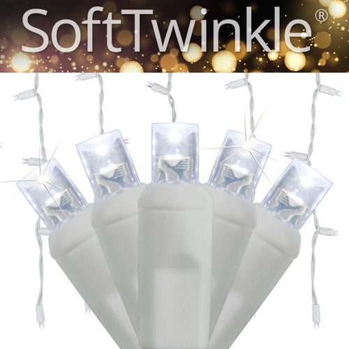 WGC-80612 - 5mm Cool White LED Standard SoftTwinkle Curtain Lights, 66" Drops, 150 Lights, 6', White Wire, 6" Spacing - Wintergreen Corporation