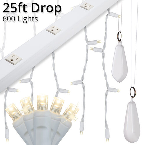 Wintergreen Corporation 76409 Commercial LED Curtain Lights, 600 Warm White 5mm Twinkle Lights on White Wire