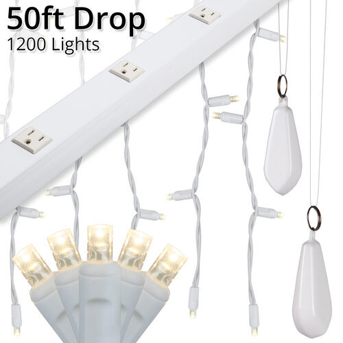 Wintergreen Corporation 76406 Commercial LED Curtain Lights, 1200 Warm White 5mm Lights on White Wire