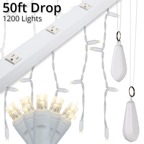 Wintergreen Corporation 76410 Commercial LED Curtain Lights, 1200 Warm White 5mm Twinkle Lights on White Wire