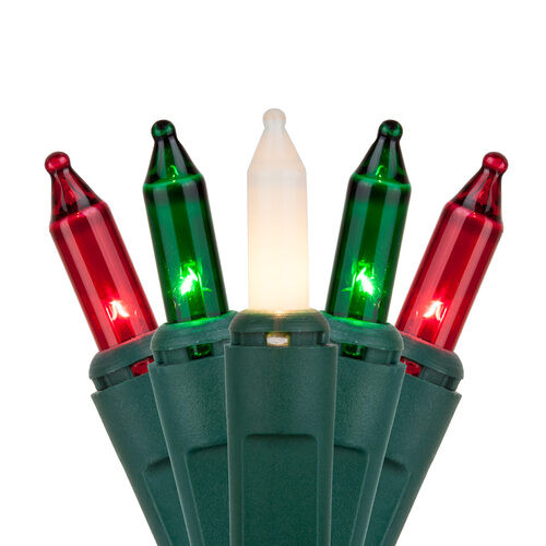 Wintergreen Corporation 18750 Commercial 100 Red, Green, White Frost Mini Lights, Lamp Lock, Green Wire, 6" Spacing