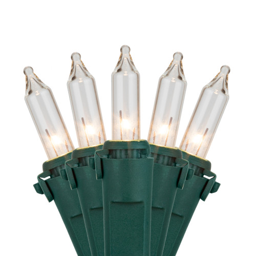 WGC-17528 - Mini Clear Incandescent Commercial 150 Lights, Lamp Lock, 75.5', Green Wire, 6" Spacing - Wintergreen Corporation