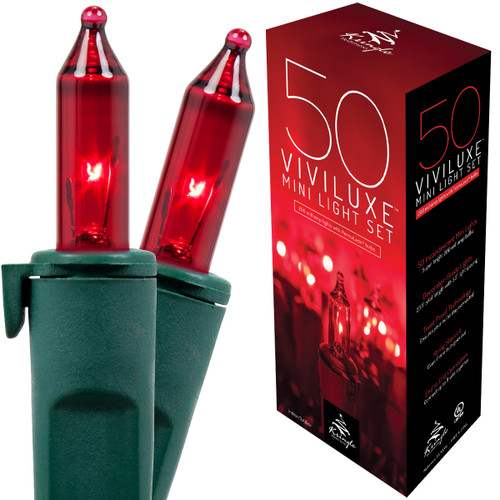WGC-74376 - Mini Red Incandescent ViviLuxe Christmas Lights, 50 Lights, 23.4', Green Wire, 5.5" Spacing - Wintergreen Corporation