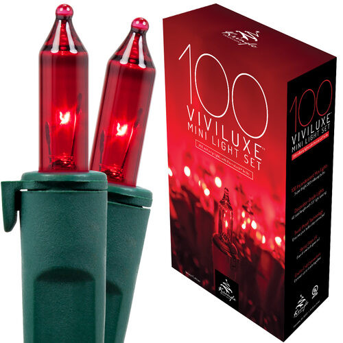 Wintergreen Corporation 74372 100 Viviluxe TM Red Christmas Mini Lights, Green Wire, 5.5" Spacing