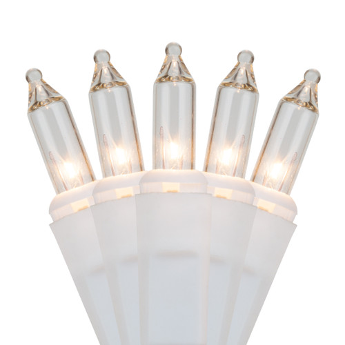 WGC-17519 - Mini Clear Incandescent Standard Lights, 50 Lights, 10.7', White Wire, 2.5" Spacing - Wintergreen Corporation