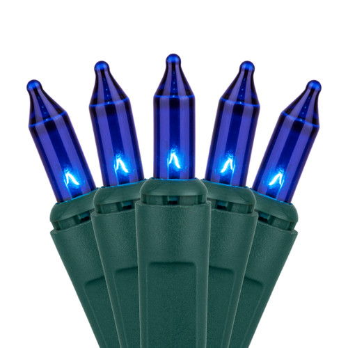 WGC-15191 - Mini Blue Incandescent Standard Lights, 50 Lights, 25.5', Green Wire, 6" Spacing - Wintergreen Corporation
