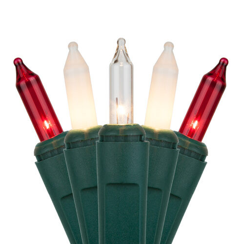 Wintergreen Corporation 74496 50 Red, Clear, White Frost Mini Lights, Green Wire, 6" Spacing