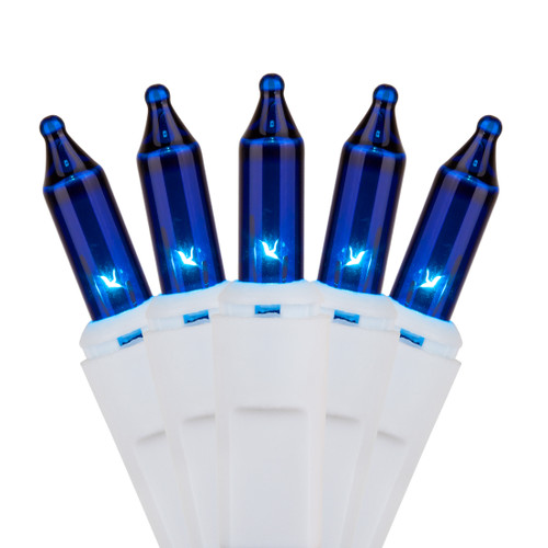 WGC-17523 - Mini Blue Incandescent Standard Lights, 100 Lights, 21.1', White Wire, 2.5" Spacing - Wintergreen Corporation